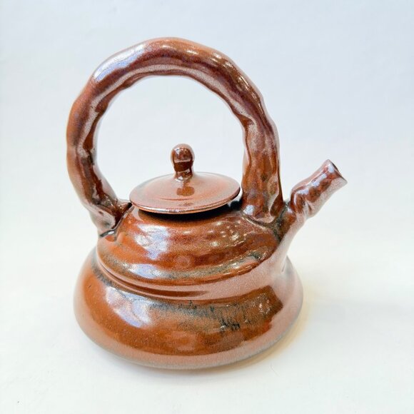 Vintage Artist-Made Signed Pottery Teapot Brown glazed Stoneware - Picture 2 of 6